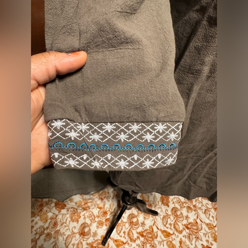 NWT EMERY ROSE PINK AND BLUE EMBROIDERY OLIVE GREEN COLOR DRESS SIZE M - Picture 7 of 16